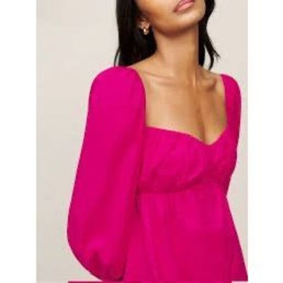 The Reformation Women's Farley Corvette Babydoll Empire Mini Dress Pink Size 2 - Picture 2 of 9